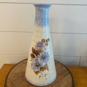 Vintage Handcrafted Grannycore Floral Pottery Flared Vase Hand Painted Stoneware